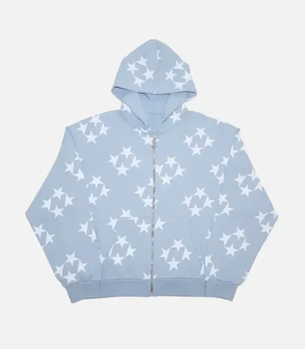 99 Based Star Print Zip Hoodie Sky Blue (3)