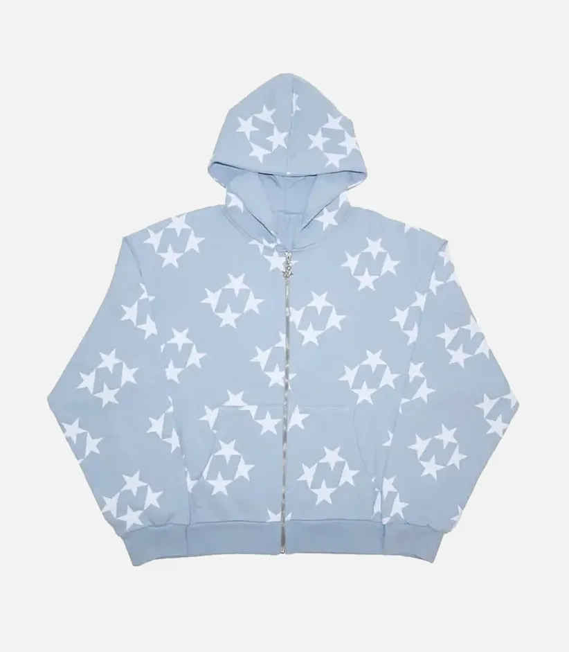 99 Based Star Print Zip Hoodie Sky Blue (3) 99 Based Star Print Zip Hoodie Sky Blue (3)