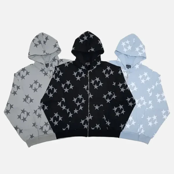 99 Based Star Print Zip Hoodie Grey (2)
