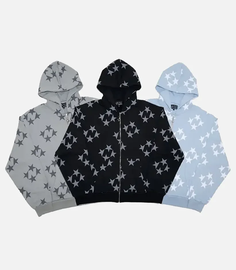 99 Based Star Print Zip Hoodie Grey (2)