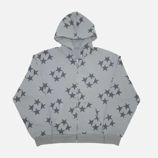 99 Based Star Print Zip Hoodie Grey (3)