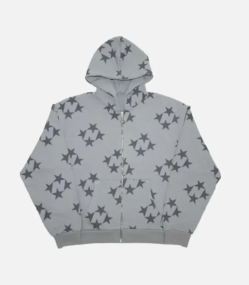 99 Based Star Print Zip Hoodie Grey (3)