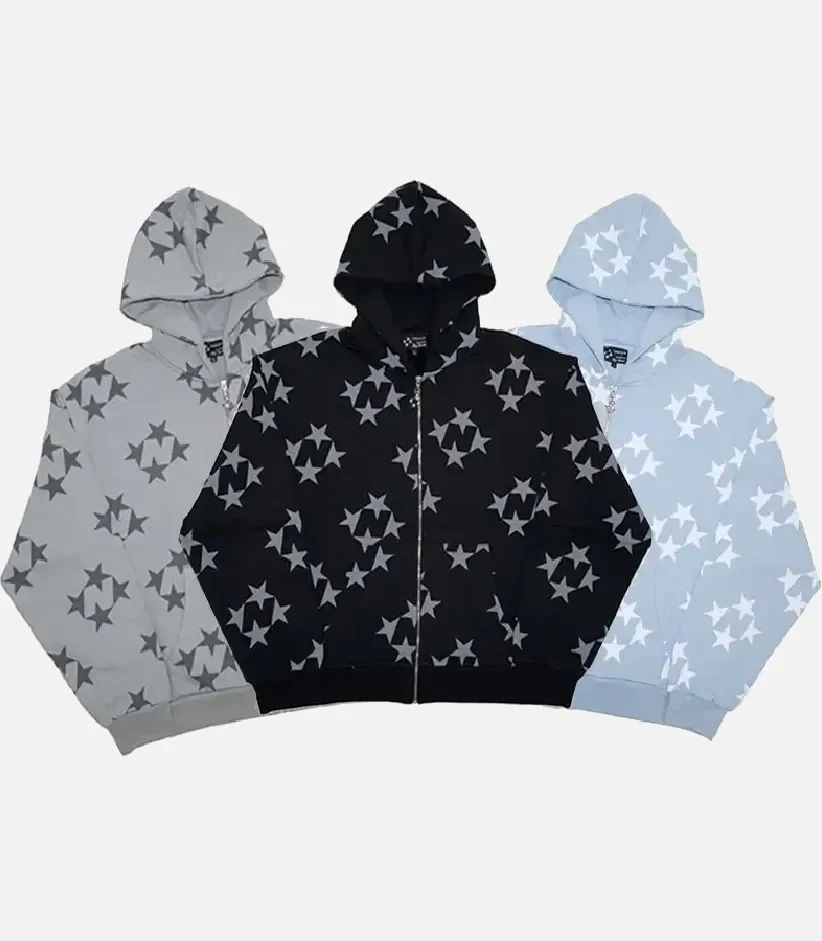 99 Based Star Print Zip Hoodie Sky Blue (2)