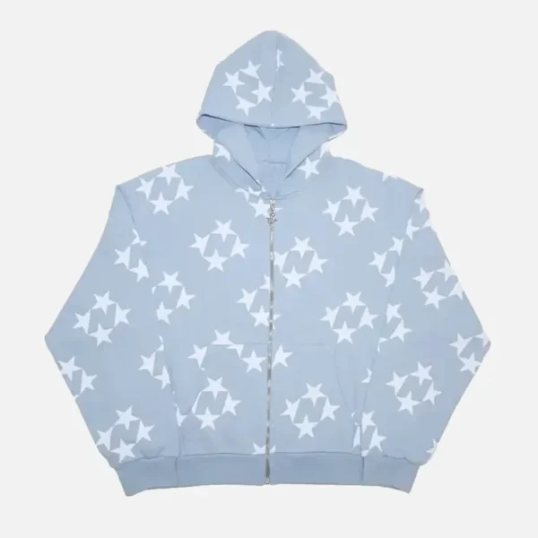 99 Based Star Print Zip Hoodie Sky Blue (3)