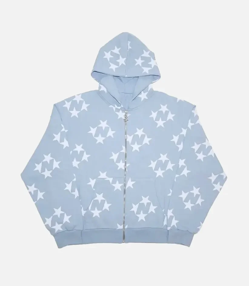 99 Based Star Print Zip Hoodie Sky Blue (3)
