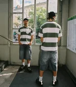 99BASED Striped T Shirt Olive Green (2)