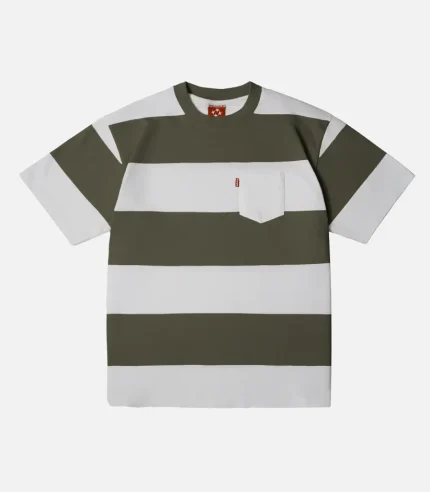 99BASED Striped T Shirt Olive Green (4)